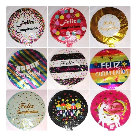 20 Pzas Globo Metalico Feliz Cumpleaños 9 Pulgadas Cnt Mesa