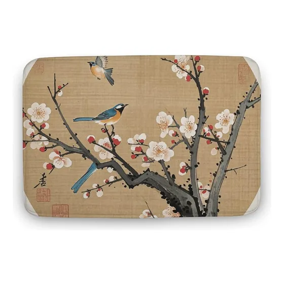 Alfombrilla Baño Pintura Tradicional China Pajaro Ciruelo X