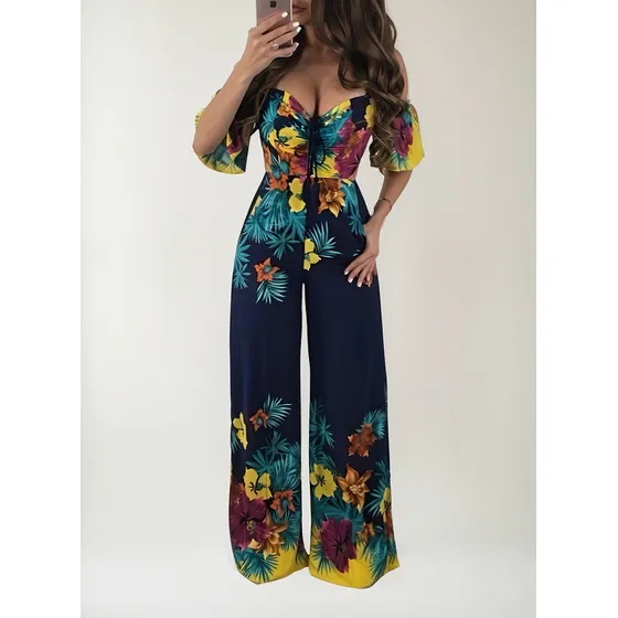 Enterizo Pantalon Mujer Flores Elegante Pantalon Entero