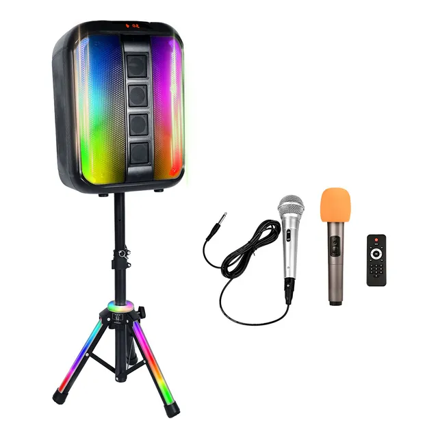 Gran Bocina Bluetooth Inalámbrico Portátil Recargable Con Soporte,control Remoto Y Micrófono,compatible Con Usb/tarjeta Tf /tws/ Aux/mic/fm/bt/funciones De Grabación,rgb Luz Speaker,40w,mc-bk-1268