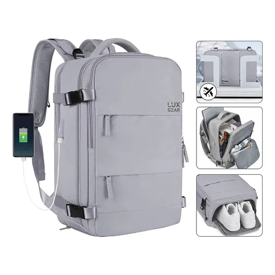 Mochila De Viaje Luxgear Nomadlife Usb Impermeable Cabina Gris