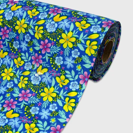 Tela Roma Estampada Jardín Botánico 150 Ancho  Rollo 30m Azul Estampado Járdin Botánico