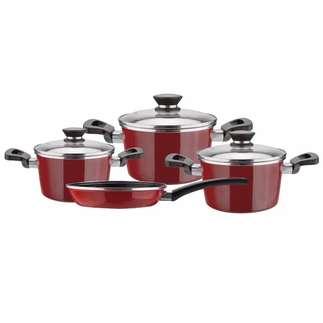 Bateria Cocina Magefesa Acero Vitrificado Antiadherente 7pzs Color Rojo