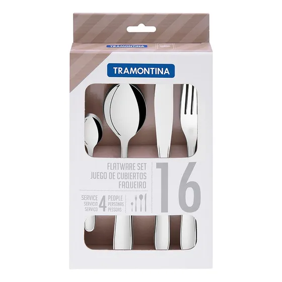 Juego de cubiertos de 16 piezas Tramontina Maresías de acero inoxidable con cuchillos para asado