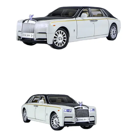 Miniatura Rolls-royce 1/24 Som/led Top Branco C/ Preto