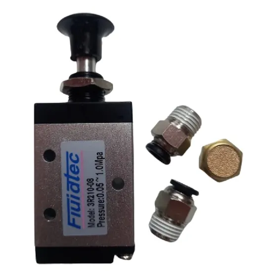 Valvula Neumatica Boton 3/2 Vias Rosca 1/4 Con Conectores