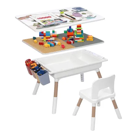 Conjunto Mesa Cadeiras Infantis Jogos Com Caixa Organizadora Branco