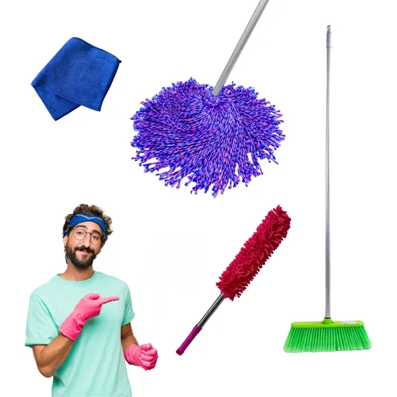 Olatin Set Trapeador Microfibra Española + Escoba + Plumero