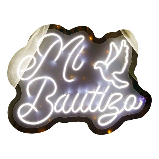 Letrero Led Neón Mi Bautizo +paloma Fiesta Decoración