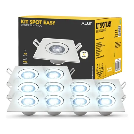 Kit 10 Spot Led Easy 7w 6500k Bivolt Embutir Quadrado Alut