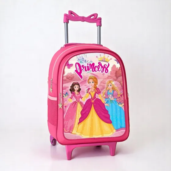 Mochila Infantil Escolar Rodinha Rosa Princesa 18L