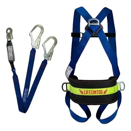 Cinto Paraquedista Life 2004 3 Pontos Azul + Talabarte Y Absorvedor Energia Único