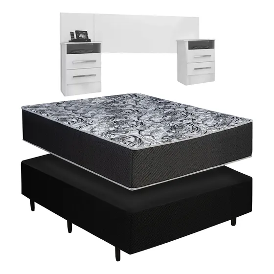 Sommier Somier Colchon 2plazas+2 Mesa De Luz+respaldo Regalo