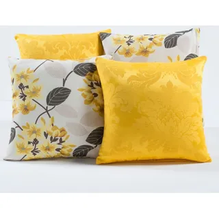 Kit De Capas De Almofadas Com 4 Peças Jacquard Amarelas Kit De Capas De Almofadas Com 4 Peças Jacquard Amarelas