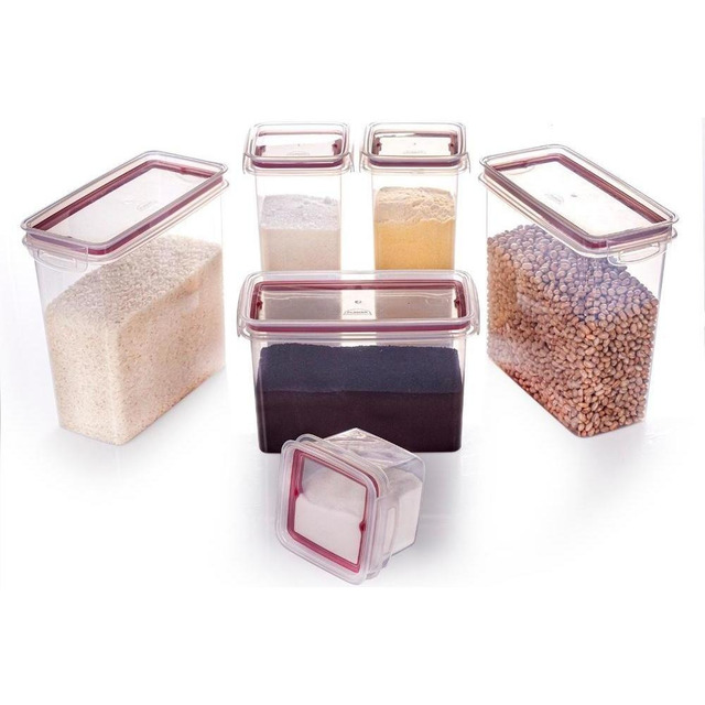 Kit De Potes De Plástico Para Mantimentos Herméticos Com Tra Cor Vermelho Kit De Potes De Plástico Para Mantimentos Herméticos Com Tra Cor Vermelho