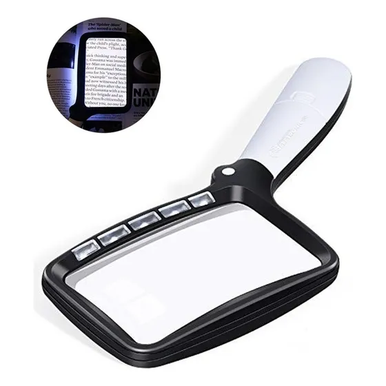 Lupa Luzes Led Fraco E Forte Zoom Ampliação 2x Retangular
