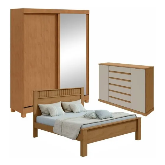 Quarto Com Guarda-roupa Casal 2 Portas 2 Gavetas, Cômoda Wt