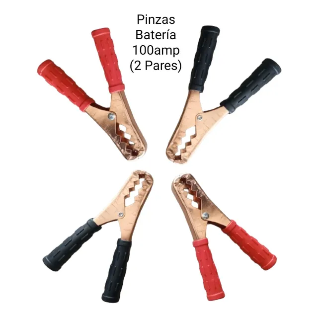 Pinza Caimán, Cables Auxiliares 100 Amp. Rojo Y Negro. 14 Cm