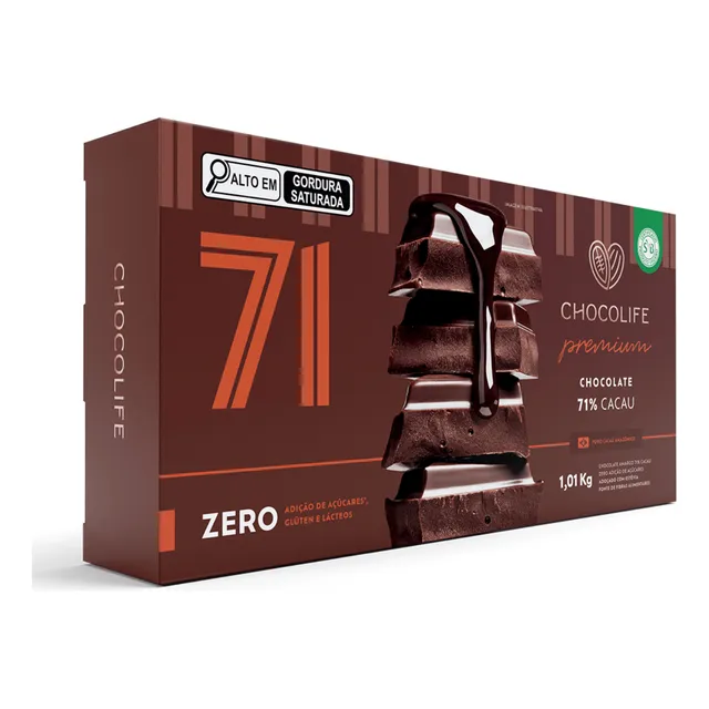Barra De Chocolate Premium 70% Cacau Sem Açúcar 1kg 