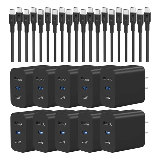 10 Piezas Cargador Tipo C A C Pd 20w Carga Rápida 1m 1 Hora