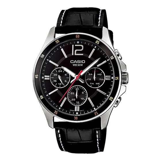 Reloj Casio Mtp-1374l-1a Hombre Multifuncion Acero Cuero 50m Wr