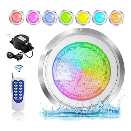 12V led 30cm subacuático Rgb Ip68 luces de piscina lámpara subacuática para piscina acero inoxidable luces plateadas piscinas impermeables luces con mando a distancia y tranformador 24W gran potencia