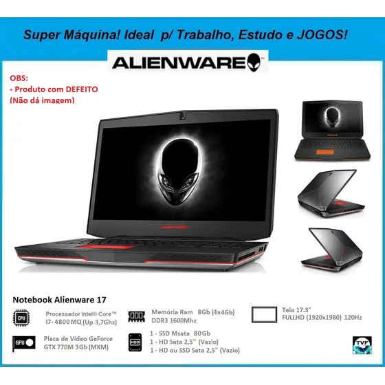 Notebook Top Gamer Alienware 17 120hz I7 Mxm Gtx 770m (leia)