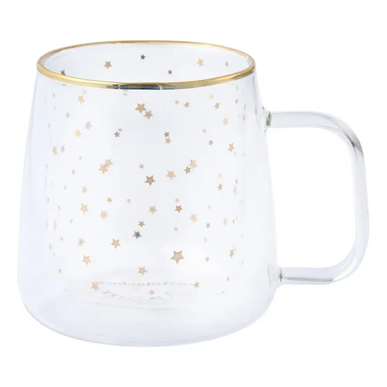 Adagio Teas Taza Doble Vidrio Estrellas Doradas Grande Color Blanco