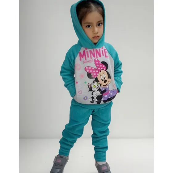 Buzo Completo Polar  Para Niñas Verde Agua Minnie 4