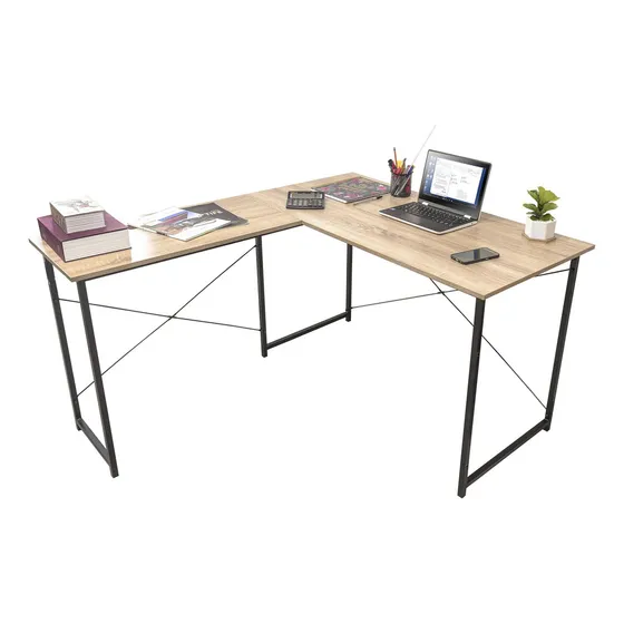 Escritorio Top Living Desk-11 en L 140 cm x 75.5 cm x 60 cm x 120 cm Melamina Madera Clara Café