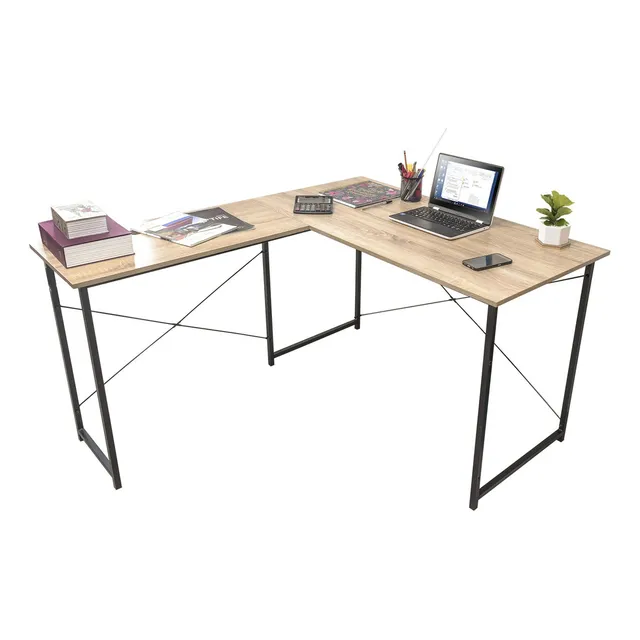 Escritorio Top Living Desk-11 en L 140 cm x 75.5 cm x 60 cm x 120 cm Melamina Madera Clara Café