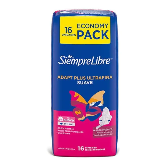 Toallas Femeninas Siempre Libre Adapt Plus Suave X16 Und