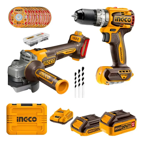 Kit Ingco Atornillador Percutor + Amoladora 20v + Accesorios Color Naranja Frecuencia 50 60hz | Cuotas sin interés