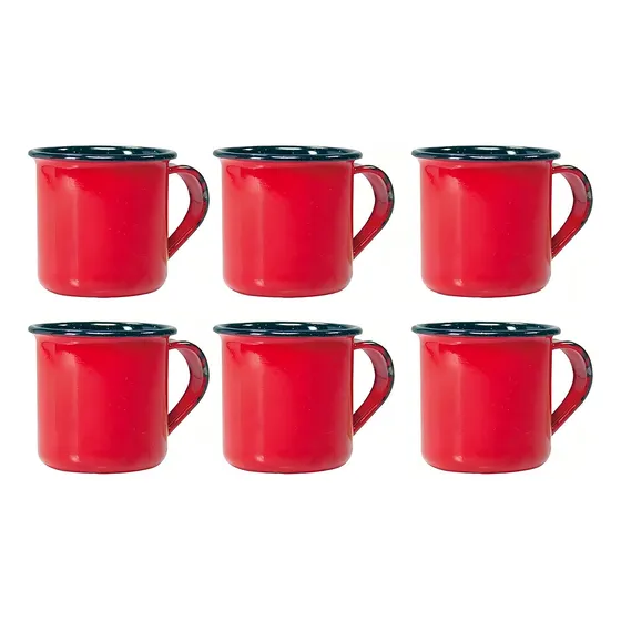 Jogo 6 Canecas Esmaltadas 70ml Xícaras De Chá Café Vermelho