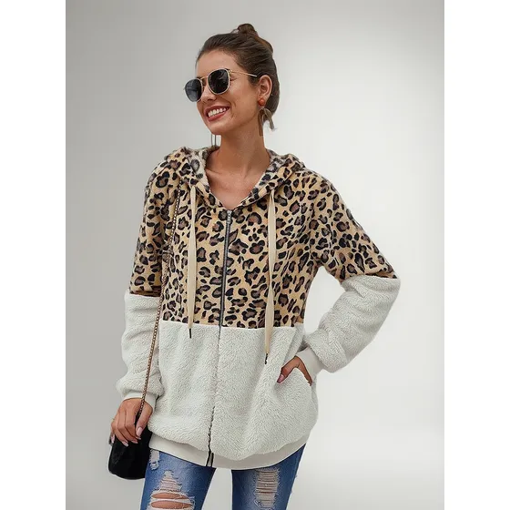 Campera Con Capucha Combinado Animal Print Polar Uniteduy