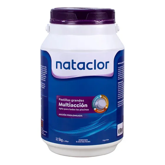 Pastillas de Cloro Multiacción Nataclor 5 kg - Tabletas de 200 g, Desinfección, Clarificación y Prevención de Algas para Piscinas, Fórmula de Larga Duración, Ideal para Mantenimiento Completo y Fácil