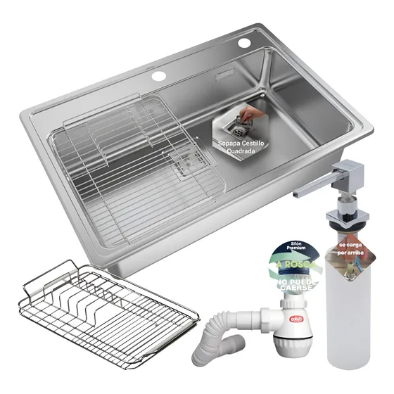 Bacha Cocina Johnson Quadra Q71 A +secaplatos+dispenser Cubo