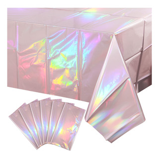 6 Paquete Mantel Rosa Claro Iridiscente Para Fiestas, Cubier 6 Paquete Mantel Rosa Claro Iridiscente Para Fiestas, Cubier