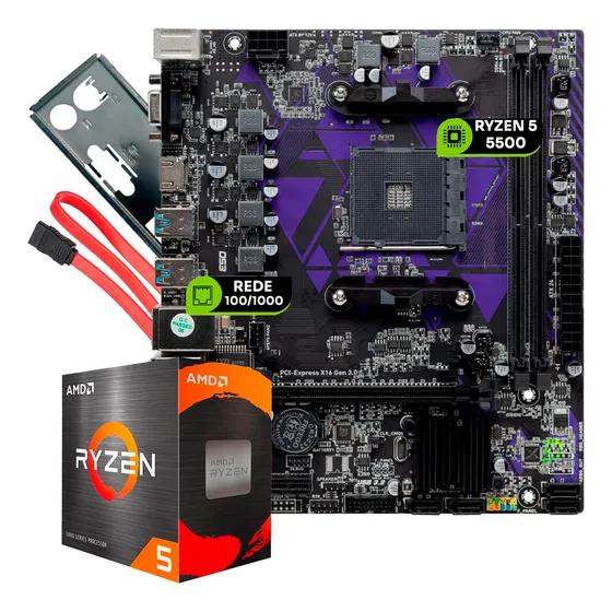 Kit Upgrade Gamer Amd Ryzen 5 5500 Placa Mãe A520m Ddr4 Cor Preto