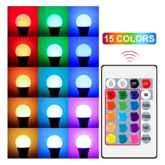 Mini Lâmpada Led 5w 12 Cores Cromoterapia Bivolt + Controle