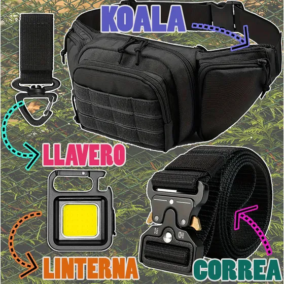 Koala Bolso Correa Linterna Llavero Táctico Militar Combo