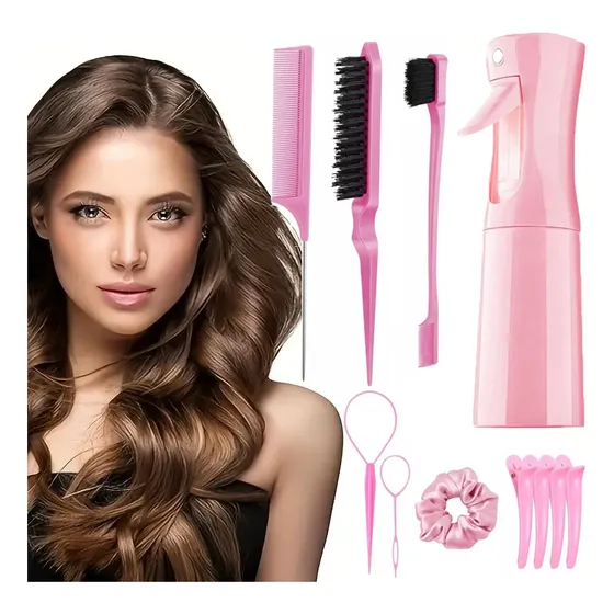Kit De Peines Regadera Pinzas De Cabell Set De Peines Cepill Rosa