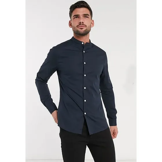 Camisa Cuello Mao Slim Fit Algodon #1106 De Caballero
