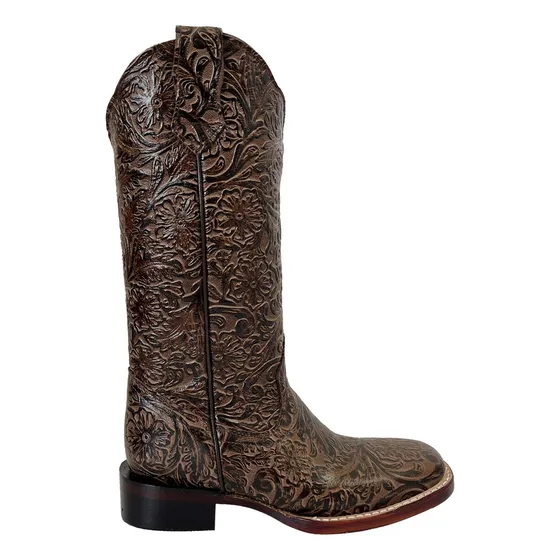 Bota Vaquera Dama Sincelada Flores Marca  Bdp 100% Piel
