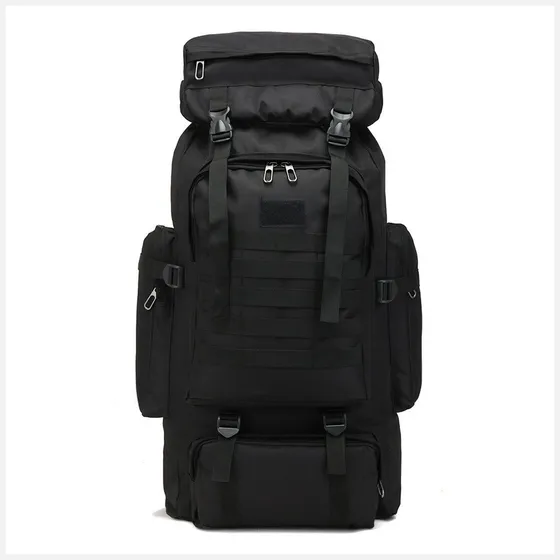 Mochila Tática Militar Impermeável 80 Litros Masculina Feminina Para Mochilão Pesca Cargueira Camping Trilha Trekking Acampamento Montanhismo Aventura Escalada Backpack Camuflada Top Cor Preta Tokshop