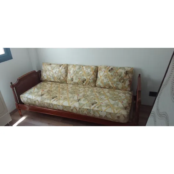Cama De 1 Plaza, Vintage, Mimbre, Con Colchon Y Almohadones Marrón