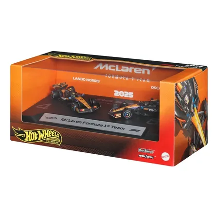 Hot Wheels Premium Fórmula 1 2-Pack Escala 1:64 de Carros, Equipe McLaren Fórmula 1 com Piastri e Norris