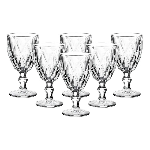 Jogo de Tacas de Vidro Diamante 340ml com 6 Pecas