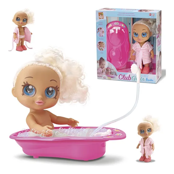 Boneca Bebê Girls Banho Com Banheira Chuveirinho E Roupão
