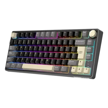 Teclado Rk Royal Kludge R75 Phantom Mecánico Español con Perilla de Volumen y Switches Silver Pro